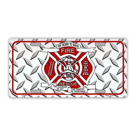 License Plate, Metal Vanity Tag Cover, Fire Rescue, Firefighter, 12