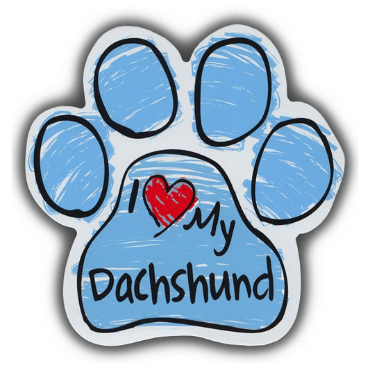 Magnet, Dog Paw, Blue Scribble, I Love My Dachshund, 5.5