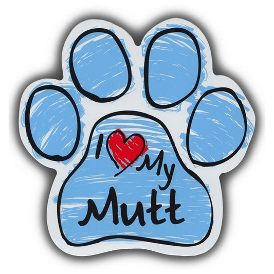 Magnet, Dog Paw, Blue Scribble, I Love My Mutt, 5.5